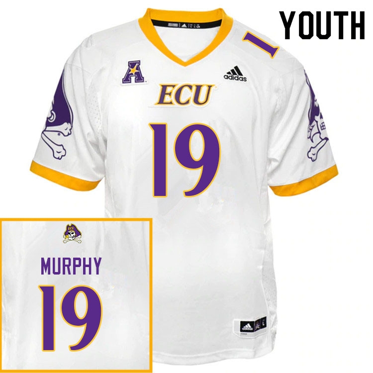 Youth #19 Josh Murphy ECU Pirates College Football Jerseys Sale-White - Click Image to Close
